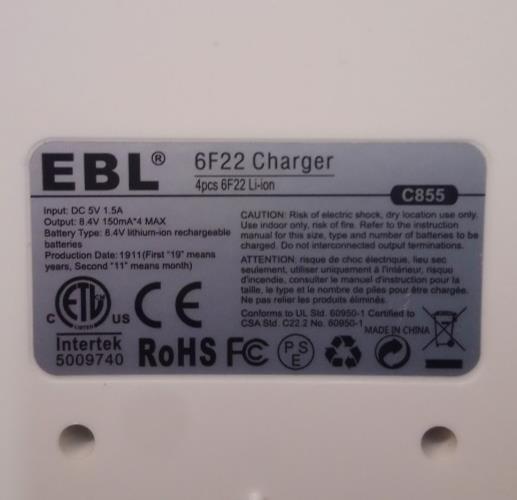 EBL 4-Slot Battery Charger for 9V Li-ion Rechargeable Battery - Charger Only