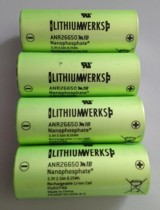 26650 LithiumWerks Li-Ion Flat Top Rechargeable Battery - 3.3V 2.5Ah - 4 pack