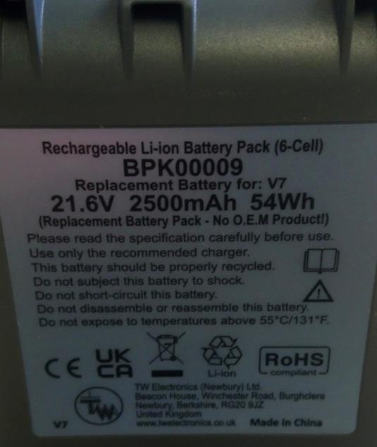 Replacement Battery for Dyson V7 21.6V 2500mAh 54Wh