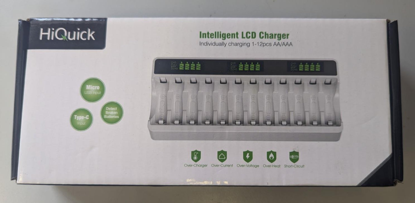 HiQuick 12 Slots LCD Battery Charger for AA & AAA 12 slot