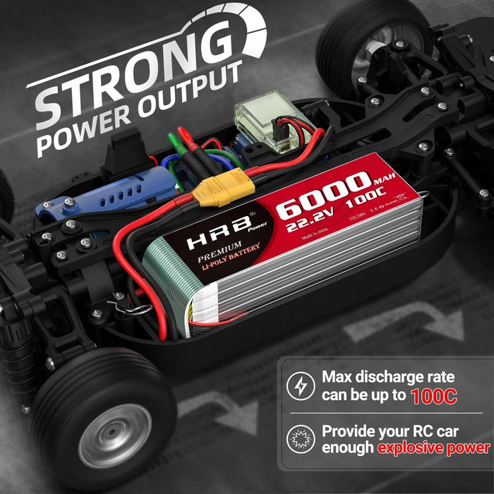 HRB 6S LiPo Battery 22.2V 6000mAh 100C XT90 Plug for RC Car Truck Airplane