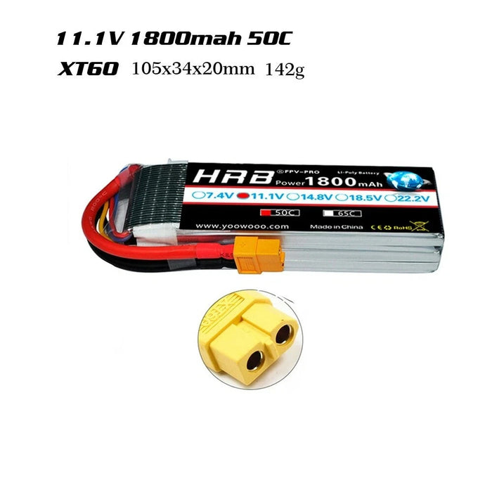RC Lipo Battery HRB  3S 11.1V 1800mah XT60 connection 50C DISCHARGE RATE