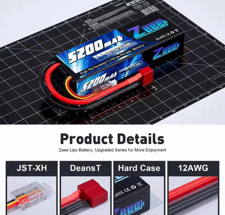 Zeee 7.4V 50C 5200mAh 2S RC Lipo Battery Hard Case Deans Plug with Housing