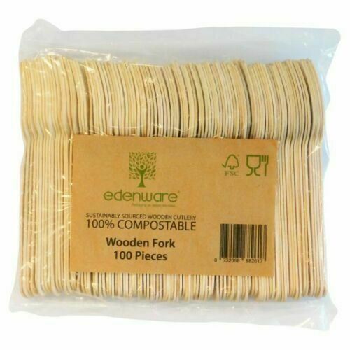 Wooden Forks Knives Spoons Cutlery Biodegradable Compostable - Packs Of 100